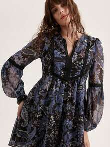 Aveloria Modichic Váy dài tay dáng rộng bằng chiffon kiểu Bohemian, phối họa tiết hoa. - Nhiều màu - Xem 3