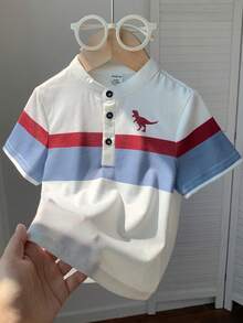 SHEIN 男宝宝春夏休闲可爱撞色Polo领短袖针织上衣 - 酒紅色 - 查看 7