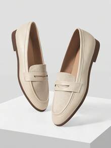 MOTF PREMIUM LADIES SUEDE SPLICING, CLASSIC STYLE TOE ROUND FLAT HEEL MINIMALIST VERSATILE COMMUTER LOAFERS CAN BE WORN IN ALL SEASONS - milky white - View 3