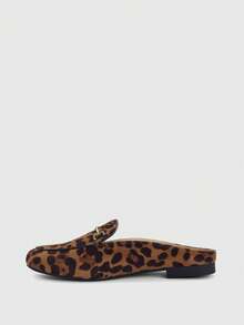 CUCCOO BIZCHIC Women Shoes Leopard Print Brown Suede Metal Decorative Round Toe Flat Bottom Daily Versatile Commuter Closed Toe - Leopard Brown - View 3