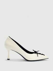 CUCCOO BIZCHIC Escarpins à talon fin et bout pointu ivoire avec nœud papillon, élégants et à la mode pour le travail et les déplacements - Beige - Voir 4