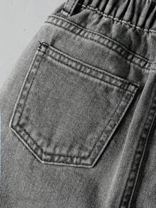 SHEIN Young Girls Denim Set, New Minimalist Versatile Washed Blue Denim Set - Grey - View 6