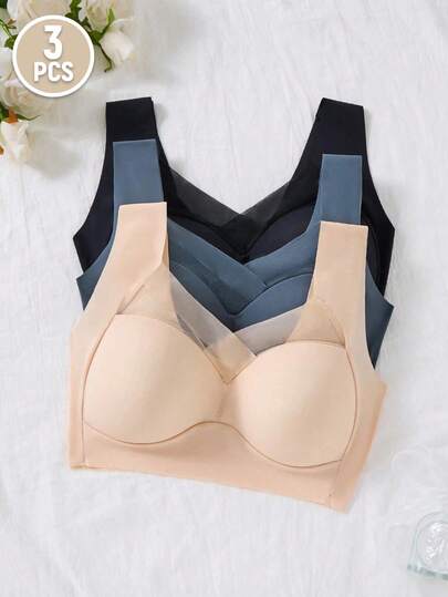 Conjunto de 3 piezas de sujetador sin costuras sin espalda para mujer, incluye sujetador deportivo, bustier sexy y sujetador de seda glacial, lencería cómoda