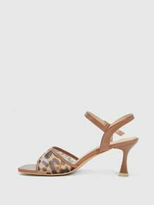 CUCCOO SZL 女士豹纹网眼露趾踝带凉鞋，时尚、优雅、舒适又性感，春夏款 - 咖啡棕 - 查看 5