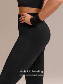 GLOWMODE 31" Ultrafine Soft Seamless Flow Without Limits High-Waisted Seamless Stretchy Wide Rib Paneling Flare Leggings Medium Impact Training Running Workout Gym Yoga Studio Daily Active Wear - Black - View 4