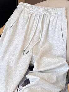 Resyla Retro American Y2K Style Minimalist Women Sweatpants - Light Grey - View 3