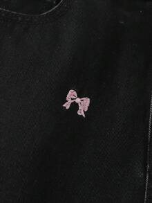 SHEIN 少女牛仔裤，中蓝色水洗色，休闲百搭，宽松修身版型，樱桃蝴蝶刺绣装饰，可爱又时尚，适合日常穿着、外出、海滩度假、上学、聚会、节日等场合。 - 黑色 - 查看 8