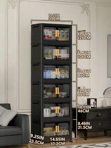 1 Piece Of 40cm/15"-60cm/23" Wide Plastic Storage Cabinet, Foldable Storage Box, Kitchen And Dining Room Tableware Storage Cabinet, Kitchen Shelf Storage Rack, Household Living Room Toy Cabinet Storage Rack, Crevice Cabinet Organizer, Kitchen Crevice Storage Cabinet, Christmas Gifts, Storage Box, Under-Bed Storage - Black Transparent - View 3
