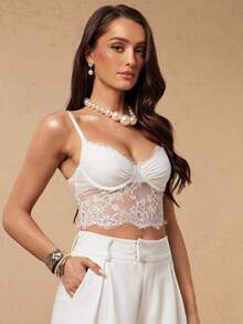 Silquee Women's Lace Ruffle Sexy Versatile Date Night Camisole Top - White - View 5
