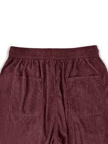 Manfinity Hypemode Loose Fit Men's Letter Patched Corduroy Pants - Burgundy - View 7