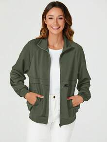 TaskEZ Raglan Sleeve Casual Scrub Uniform Jacket - Army Green - View 3