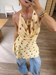 Siren Gaze 女士露背吊带波点衬衫，垂坠下摆，优雅、休闲又浪漫，适合婚礼、花园派对、鸡尾酒会或特殊场合。 - 黃色 - 查看 12