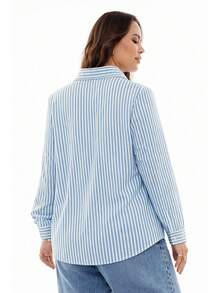 SHEIN EZwear 大码女式休闲长袖翻领纽扣衬衫 - 彩色 - 查看 6