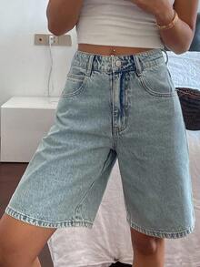 Dazy Tall 高个女款低腰休闲牛仔短裤夏季款 - 淺色水洗藍 - 查看 8