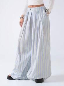 LYSMO 女士休闲通勤条纹阔腿裤 - 彩色 - 查看 4