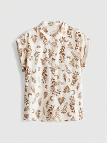 ROMWE Goth Áo sơ mi nữ in họa tiết toàn thân, cài một hàng khuy, kiểu dáng thường ngày, đa năng. - Nhiều màu - Xem 1