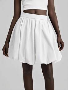 Ontre 2026春夏新款女士纯白色碎花泡泡裙，沙滩度假装扮，休闲百褶迷你裙，适合海滩、复活节、音乐节、派对、毕业典礼等场合，简约优雅，休闲口袋裙，百搭女裙 - 白色 - 查看 6