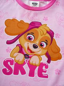 SHEIN | PAW Patrol Young Girl Letter & Cartoon Dog Print Short Sleeve T-Shirt - Pink - View 8