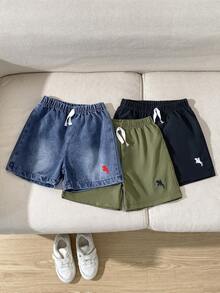 SHEIN Streecool Kids 男童三件套，买一送二：牛仔短裤+休闲梭织短裤，刺绣点缀，适合日常、上学、户外活动、春夏穿着。 - 彩色 - 查看 6