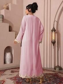 Al Najma Áo Abaya thêu thanh lịch dành cho phụ nữ - Hồng - Xem 2