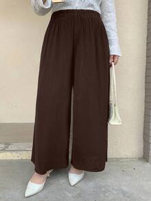 Dazy Plus Quần ống rộng/Quần culottes trơn màu cỡ lớn, tối giản và thời trang, phù hợp với quần áo mùa hè, mùa thu, quần giáo viên - Màu nâu  Mocha - Xem 6