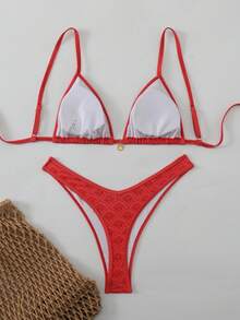 Swim Mod Conjunto de bikini sexy con tirantes finos y estampado floral aleatorio para mujer, verano - Multicolor - Ver 3