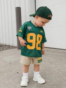 SHEIN 2pcs Baby Boy Fashionable Sporty Jersey Short Sleeve T-Shirt Set, Suitable For Spring/Summer Baby Sports Jerseys Boy Toddler Set Boy Summer Sets Boy Toddler Clothes - Green - View 4