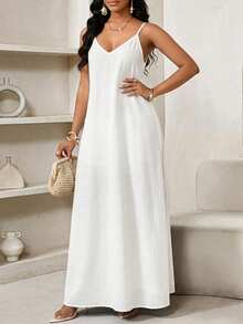 SHEIN Lady 2025 新款白色女士波西米亚风露背女士宽松长裙女士连衣裙宽松露肩生日和活动礼服/节日礼服度假服装女士波西米亚风/波西米亚风女士服装吊带上衣非洲女士服装女士连衣裙夏季热带女士连衣裙新品女士连衣裙沙滩裙复活节连衣裙/复活节女士连衣裙/复活节服装女士白色长裙 - 白色 - 查看 6