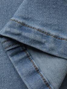 DAZY 女士口袋纽扣休闲百搭日常喇叭牛仔裤 Y2k - 中等水洗藍 - 查看 8