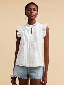 Travachic Woven Embroidered Mesh Elegant Sexy Casual Top For Women Golf White Summer - White - View 3