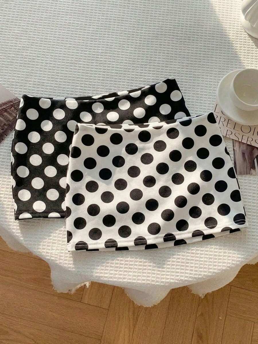 SHEIN EZwear 两件套黑白波点迷你裙，百搭甜美，适合夏季嘉年华、音乐节、派对季、毕业季、返校季、海滩度假等场合。 - 彩色 - 查看 1