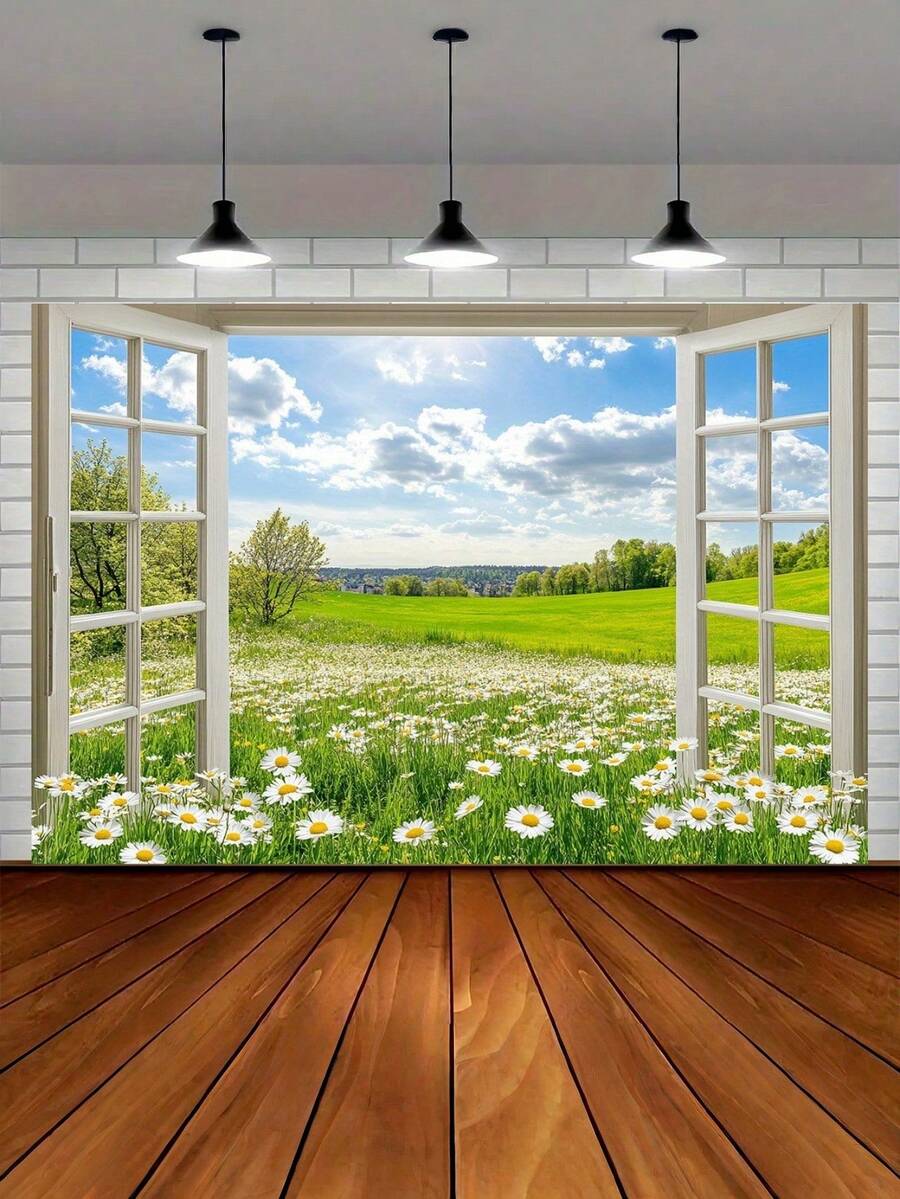 1 buah Latar Belakang Datar 2D dengan Motif Ladang Bunga Daisy dan Rumput Hijau, Dekorasi Latar Belakang Gaya Pastoral, Cocok untuk Fotografi Potret, Pengaturan Acara, Latar Belakang Siaran Langsung, Dekorasi Rumah, Musim Kembali ke Sekolah, Hari Ibu - warna-warni - View 1