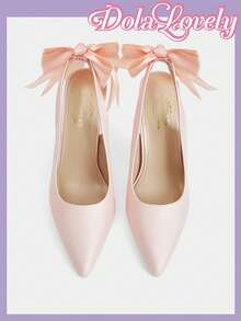 Dola Lovely Ladies Pink Stiletto High Heels Pointed, Elegant Bow, Dinner Parties, Proms, Lolita Wear - Pink - View 5