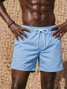 ZELFYO 男士夏季度假印花抽绳腰沙滩短裤，夏威夷风 - 淺藍色 - 查看 6