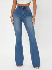 Flexra High Waist Flare Leg Jeans - Medium Wash - View 4