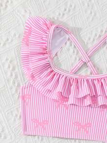 Traje de baño para niñas, tankini con estampado de leopardo y mangas para niñas jóvenes, traje de baño modesto, estilo lindo - Rosa - Ver 4