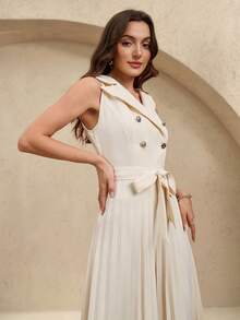 Selianne Women's Elegant Double-Breasted Pleated Jumpsuit, Apricot, Suitable For Spring And Autumn - Apricot - View 3