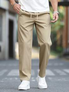 Manfinity CasualCool Quần dài nam màu trơn, cạp chun, có túi, kiểu dáng thường ngày. - Màu Khaki - Xem 7