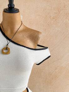 Soleia Bộ đồ hai mảnh bằng sợi len dệt kim chuyển màu mới, thích hợp cho tiệc trà chiều, đi biển, nghỉ dưỡng bên bờ biển và các dịp du lịch khác. - Đen và trắng - Xem 4