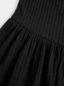 Girlism 少女优雅通勤修身无袖褶皱纹理中长连衣裙，黑色 - 黑色 - 查看 5