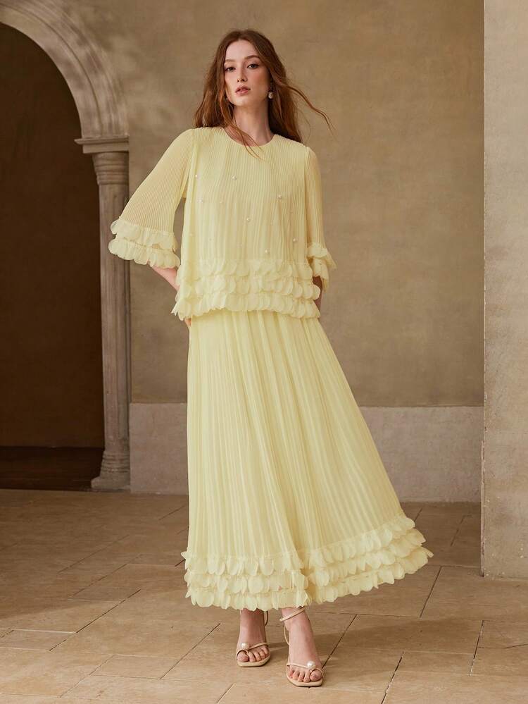 WOMEN'S PLEATED PETAL ROMANTIC DATE SKIRT, SPRING/SUMMER