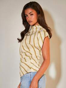 女士优雅条纹衬衫，通勤和办公场合皆宜，四季皆可穿着 - 杏色 - 查看 7