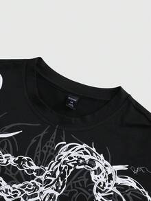 ROMWE MEN Camiseta de manga corta de cuello redondo con estampado de letras de ángel, de uso casual y versátil para uso diario para hombres - Negro - Ver 5