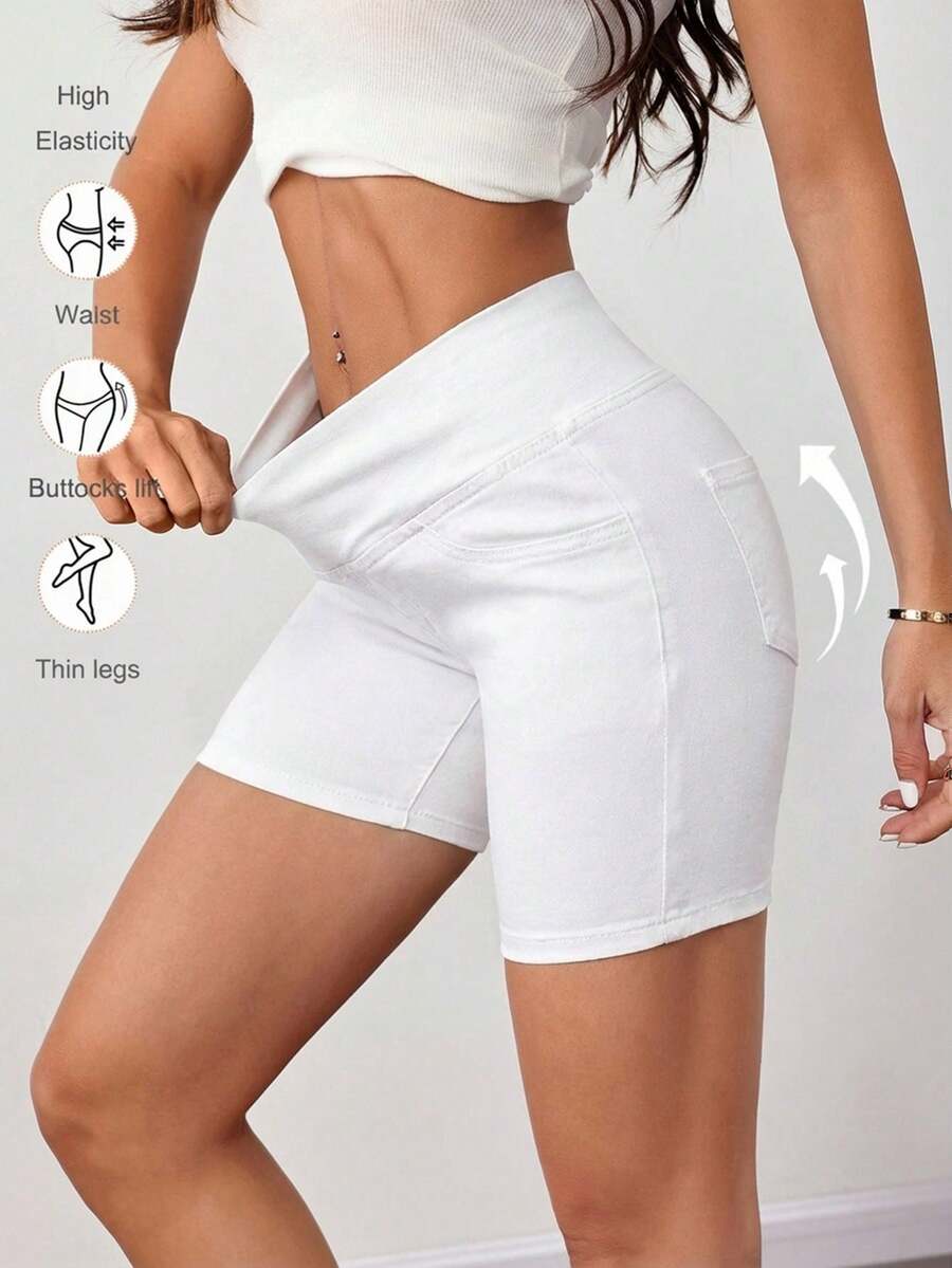 SHEIN Tall 女款牛仔短褲，休閒修身牛仔短褲，適合高個子女性