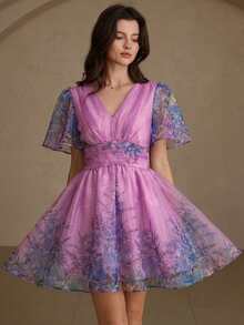 Aveloria Rosie Đầm ngắn tay cổ chữ V, thắt eo, chất liệu organza, kiểu dáng ngọt ngào, thích hợp cho kỳ nghỉ. Hàng mới về. - Nhiều màu - Xem 4