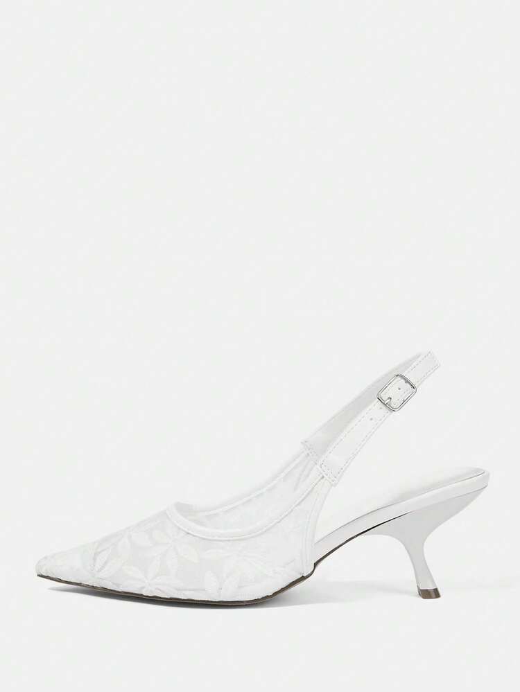 CUCCOO HITCHD Women's Shoes Lace Embroidery Pointed Cat Heel Elegant Romantic White Lace Mesh High Heels, Bridal, Bridesmaid, Party, Wedding Christmas Dress Shoes