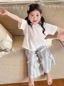 Dazy Kids 少女圓領滿版印花短袖T恤 + 滿版印花長褲家居服套裝，夏季 - 白色 - 查看 8