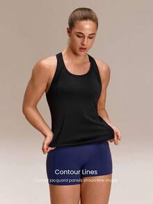 GLOWMODE Ultrafine Soft Seamless Glow The Distance Waist-Length Racerback Tank Top Medium Impact Training Running Workout Gym Wear - Black - View 5