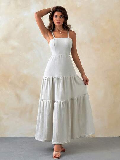 SHEIN Elegant Solid Color Textured Maxi Dress, Flowy A-Line Silhouette
