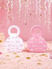 12 PCS Small Pink Bow Handbag Gift Boxes With Gift Tags And Bow Decorations Birthday Wedding Christmas Party Decorations Ladies Return Gifts Small Gift Bags Gift Wrapping Supplies - multicolor - View 6